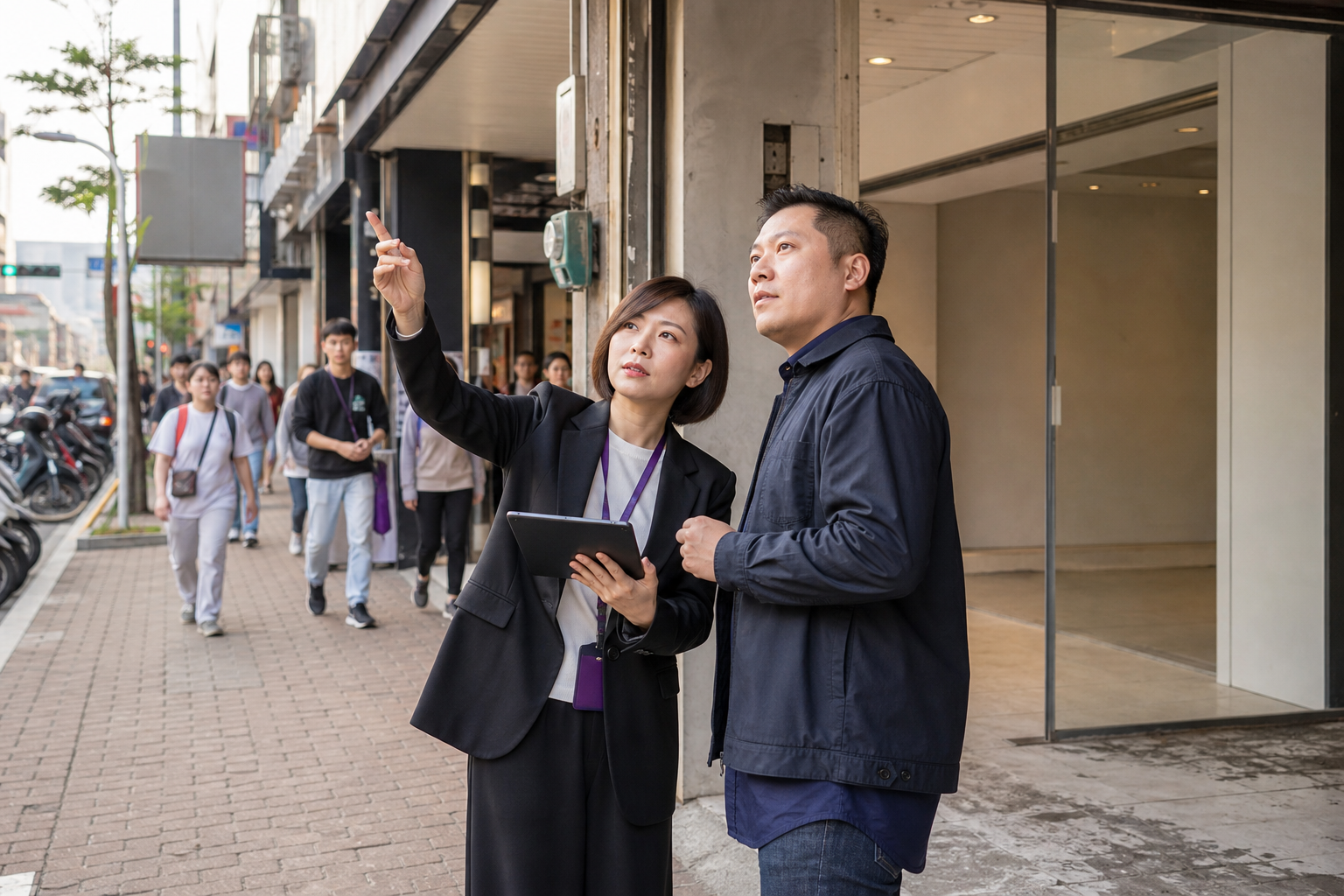 華人顧問陪同準經銷商評估台灣商圈與店面人流